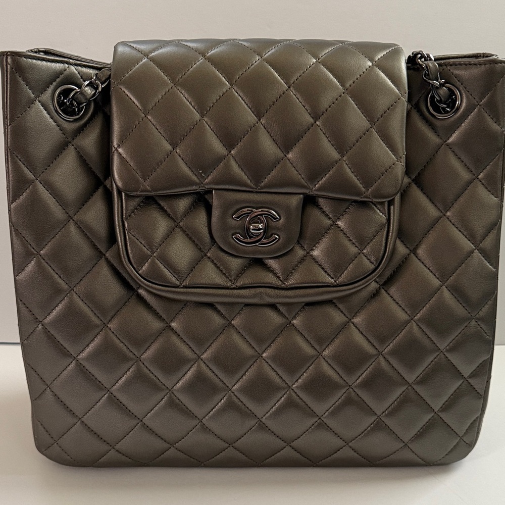 Chanel Quilted Leather Large Shopping Tote/Shoulder Bag in “Bronze”